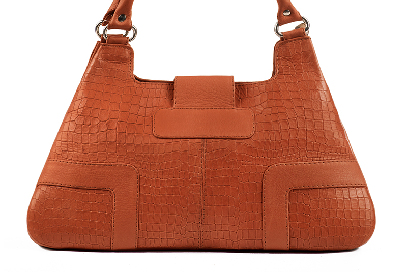 Terracotta orange women's dress handbag, matching pumps and belts. Rear view - Florence KOOIJMAN